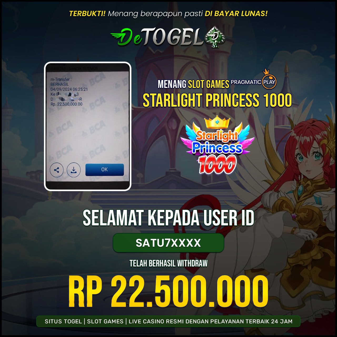 BUKTI JP DI SLOT GAME STARLIGHT PRINCESS 1000 ( Pragmatic Play )