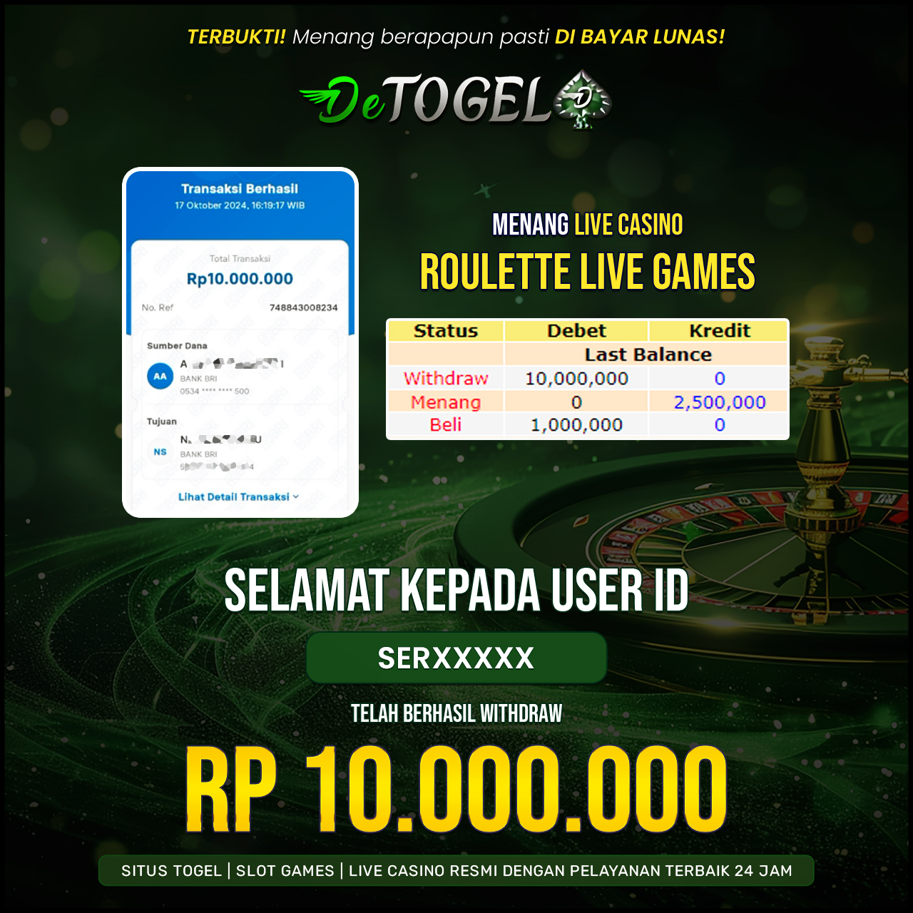 BUKTI JP DI ROULETTE (  LIVE GAME )