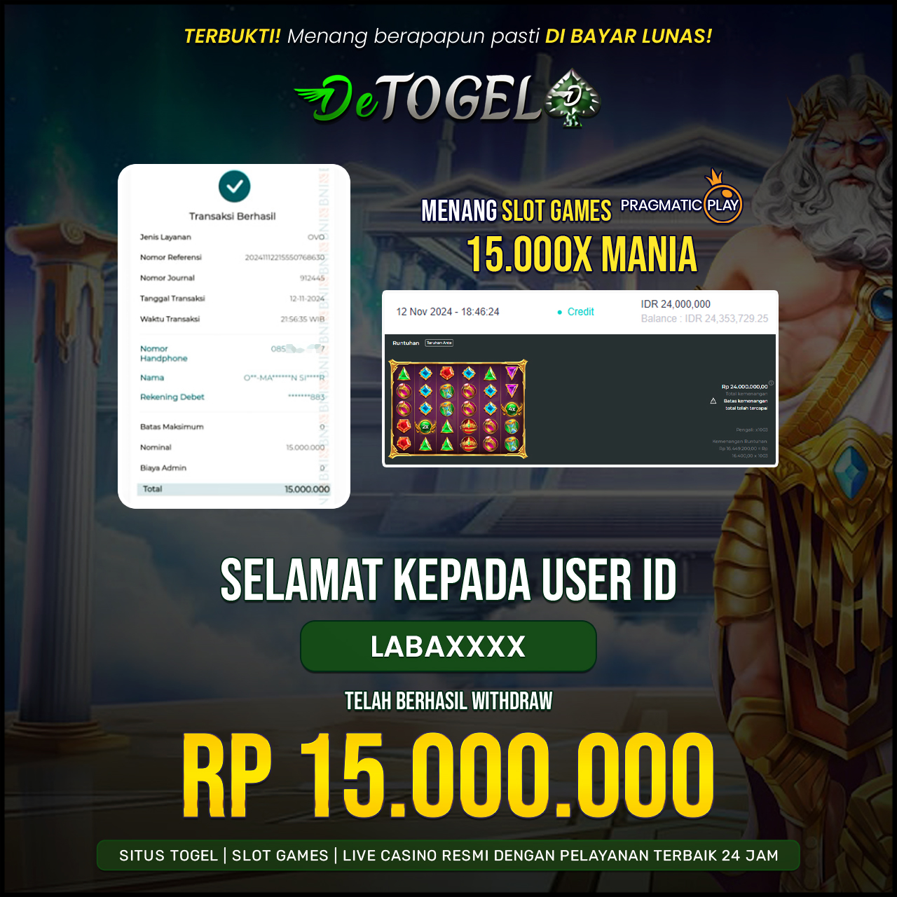 BUKTI JP DI SLOT GAME  15.000X MANIA ( Pragmatic Play )